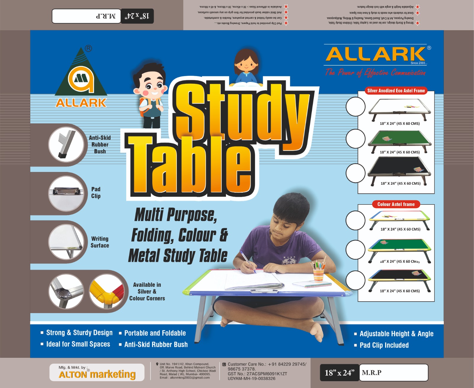 ALLARK multi-purpose folding study table